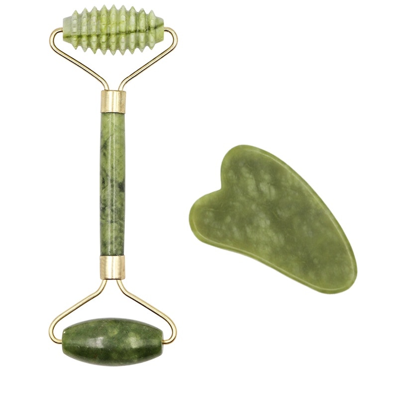 Facial Massage Roller Guasha Board Double Heads Natural Jade Stone Face Lift Body Skin Relaxation Slimming Beauty Neck Thin Lift