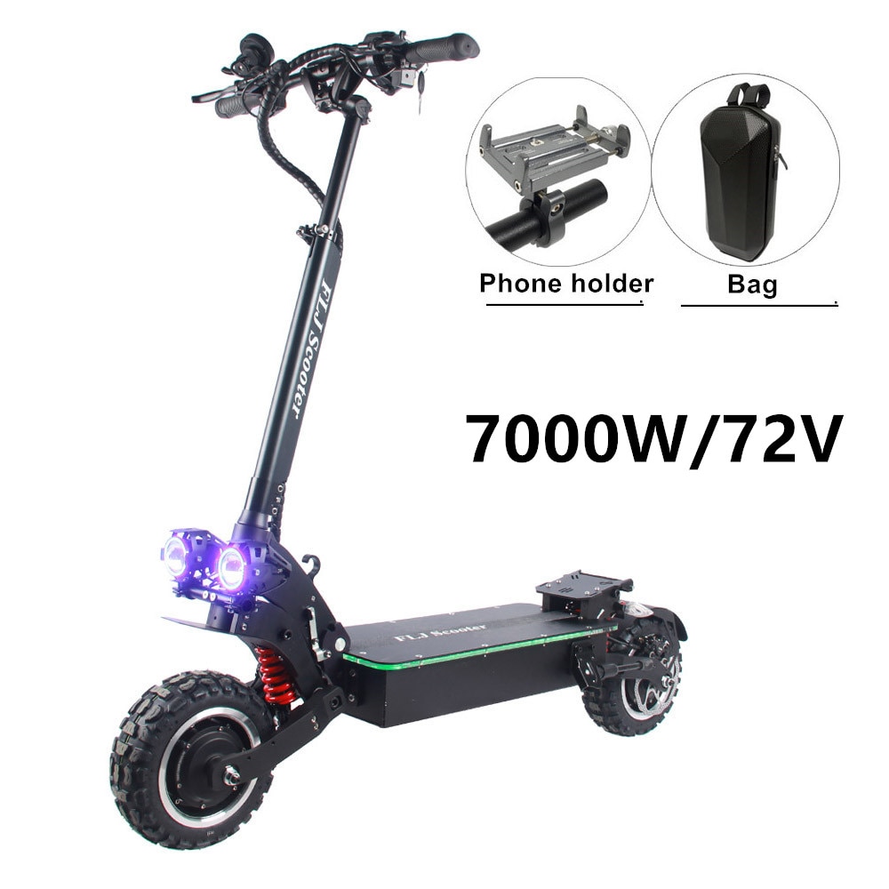 FLJ 72v Dual Motor 7000W Electric Scooter with dual engines 11inch wheels double drive LED pedal kick electric scooter electrico