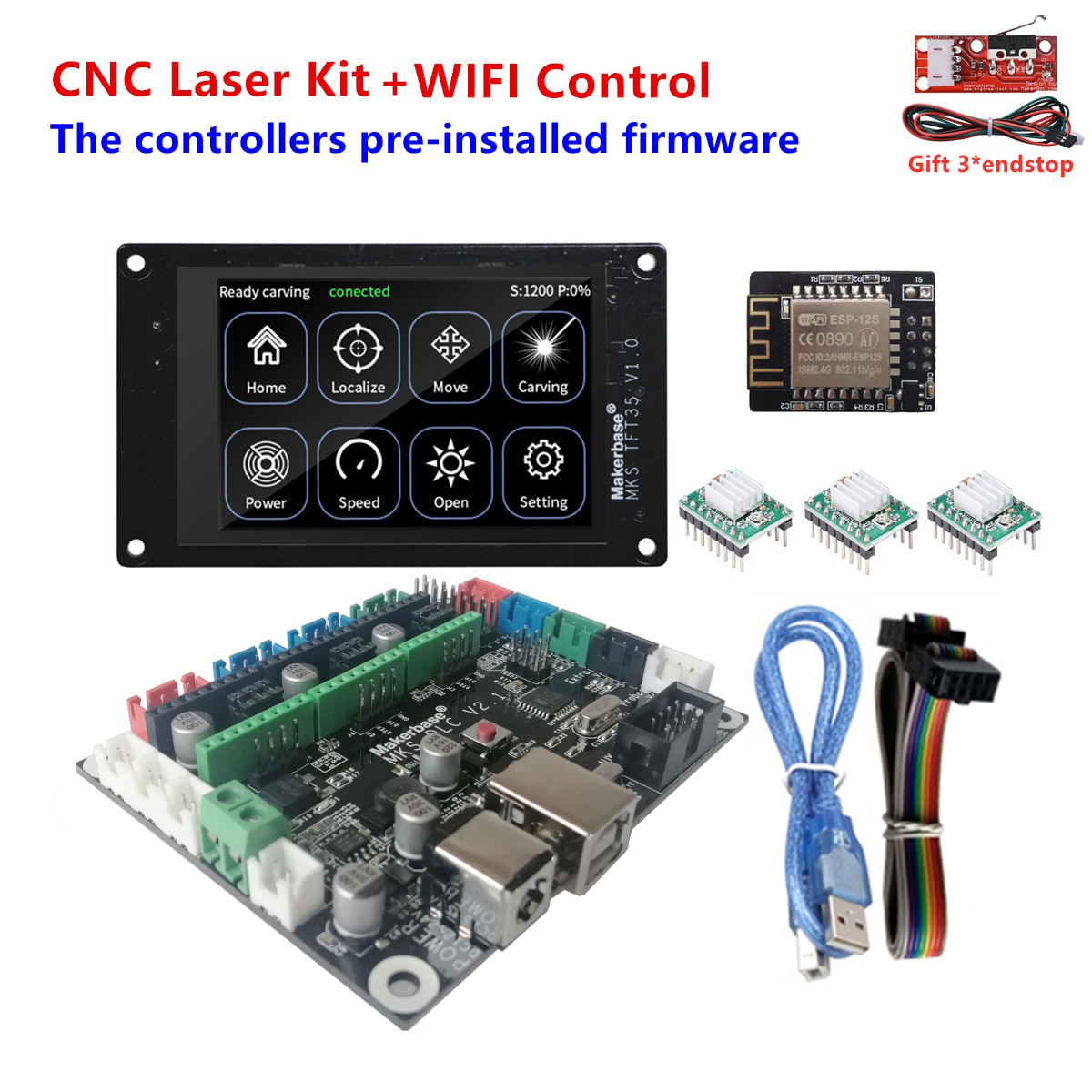 GRBL 1.1 offline monitor CNC3018 pro upgrade kit control card TFT35 CNC display MKS DLC v2.1 for desktop laser engraving machine