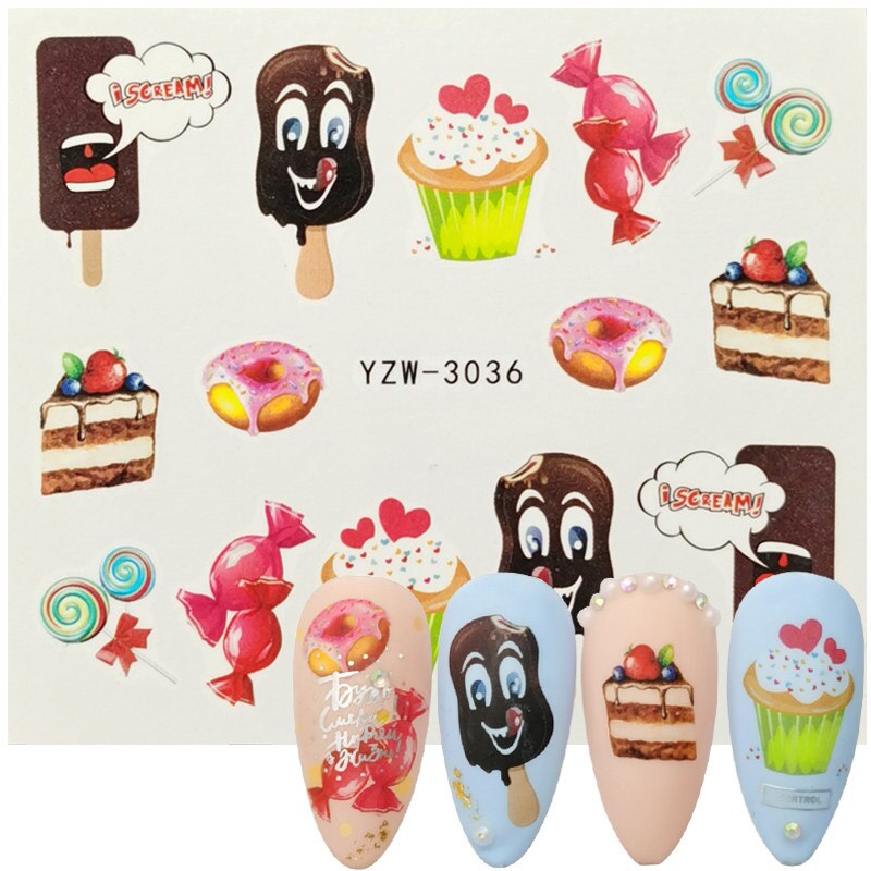 2020 New Arrivals Nail Sticker Ice Creams Cake Water Decal Accessories Summer Designs Manicure Slider Nail Art Transfer Sticker