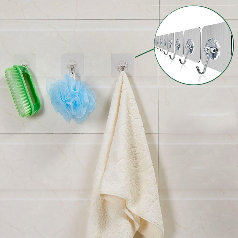 1PCS Hook Strong Transparent Suction Wall Sucker Hanger Waterproof Adhesive Heavy Load Rack Stainless Steel Hook cintre cabide