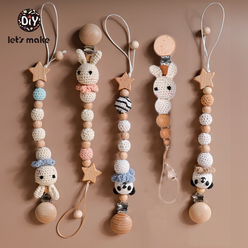 Let's Make 1pc Baby Pacifier Dummy Luxury Nipple Chain Soother Feeder Pacifier Silicone Crochet Beads Panda Rabbit Food Grade