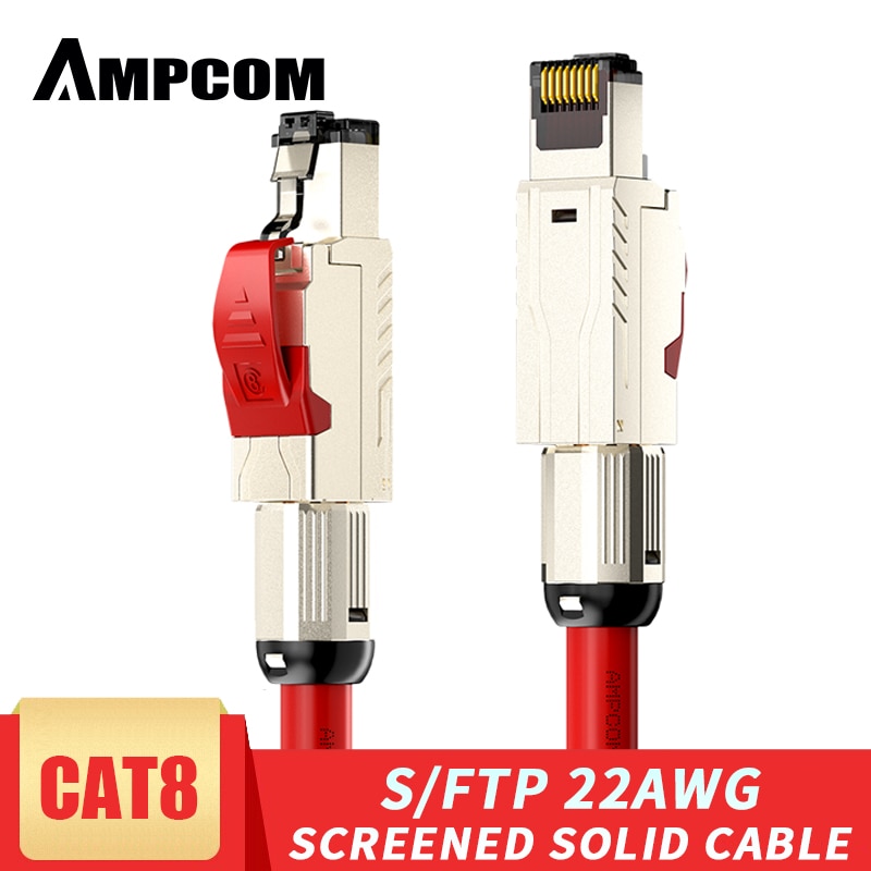 AMPCOM Cat8 Ethernet Patch Cable S/FTP 22AWG Screened Solid Cable | 2000Mhz (2Ghz) up to 40Gbps | Future 5th-Gen Ethernet LAN
