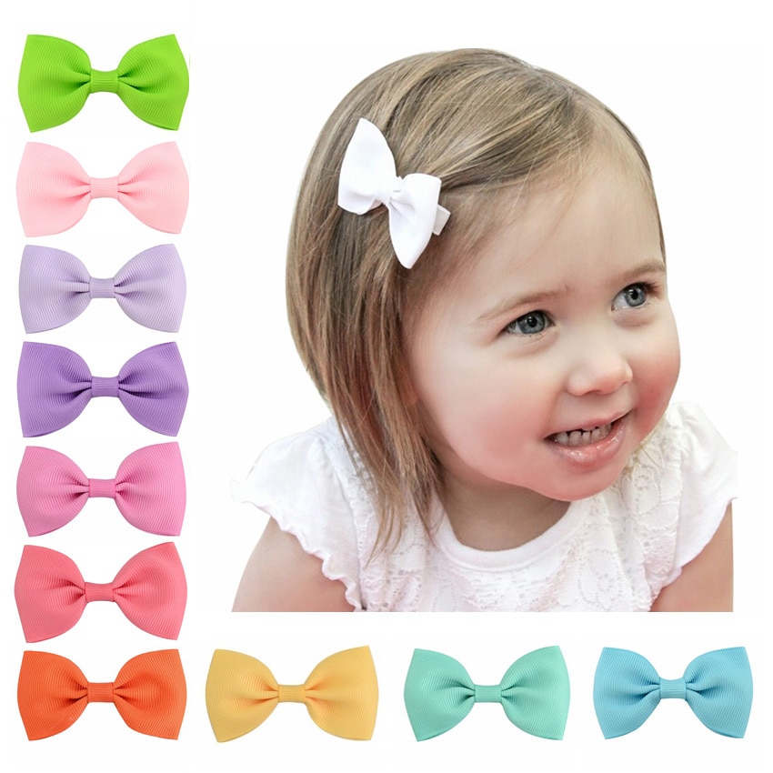 1 Pcs Mini 2.75'' Bow Tie Hair Clip Small Sweet Solid Ribbow Bow Safety Hair Clips Kids Hairpins Hair Accessories gift 643