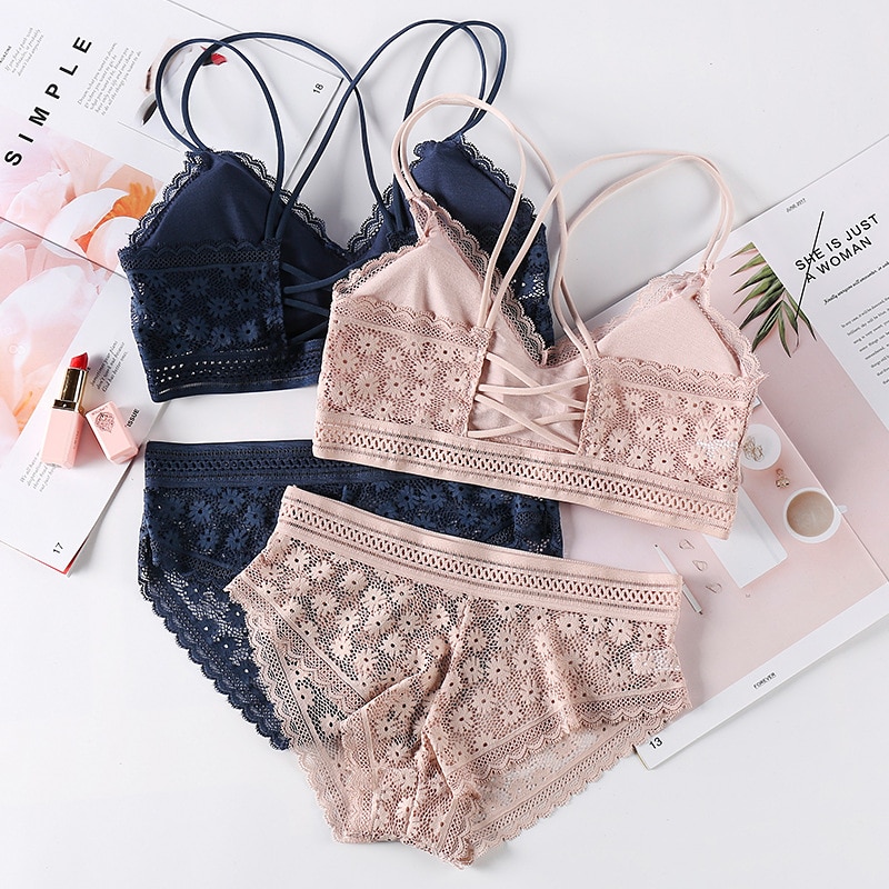 Beauty Back Sexy Women's Underwear Set Lace Bralette Push-up Bra and Panty Sets Female Brassiere Embroidery Sexy Lingerie Set