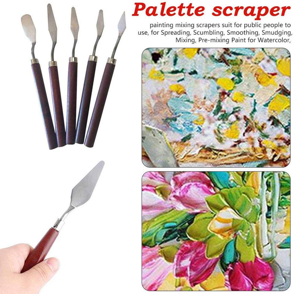 5pcs Painting Knife Wooden Handle Stainless Steel Spatula Kit Palette Knife for Oil Painting Knife Fine Professional Art Tools