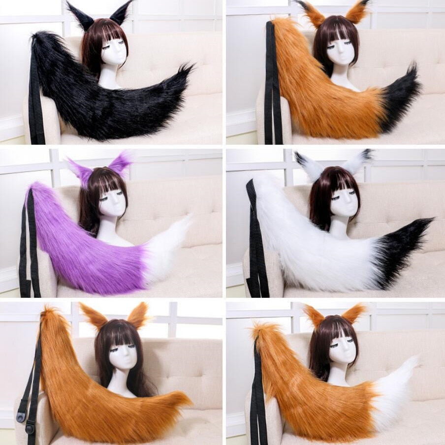 Sexy Woman lovely Lolita cat Fox Headband tail Headdress Plush ears tail Anime cosplay Props