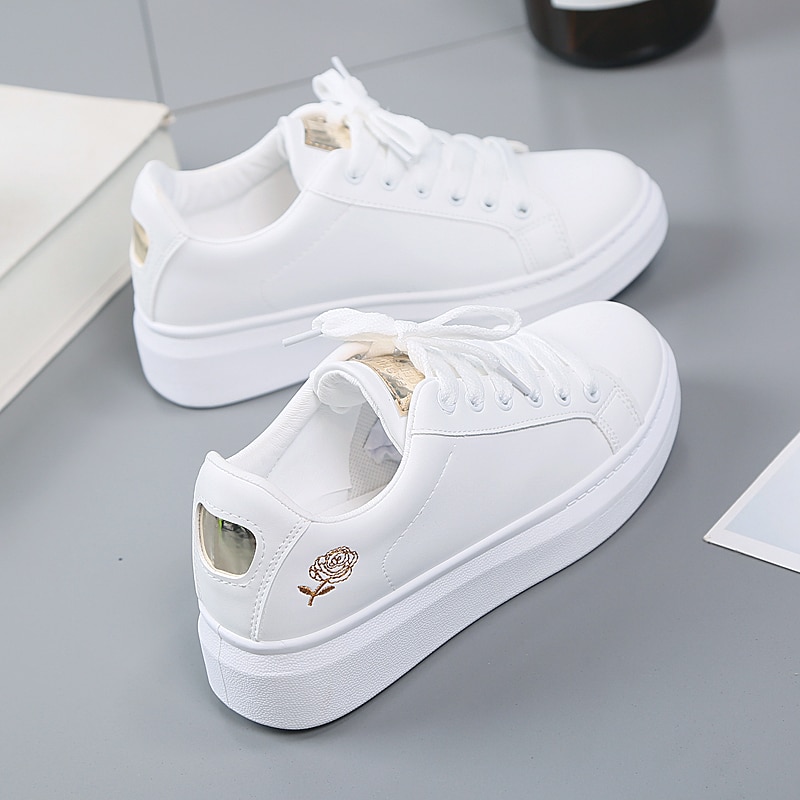 2020 Women Casual Shoes New Spring Women Shoes Fashion Embroidered White Sneakers Breathable Flower Lace-Up Women Sneakers