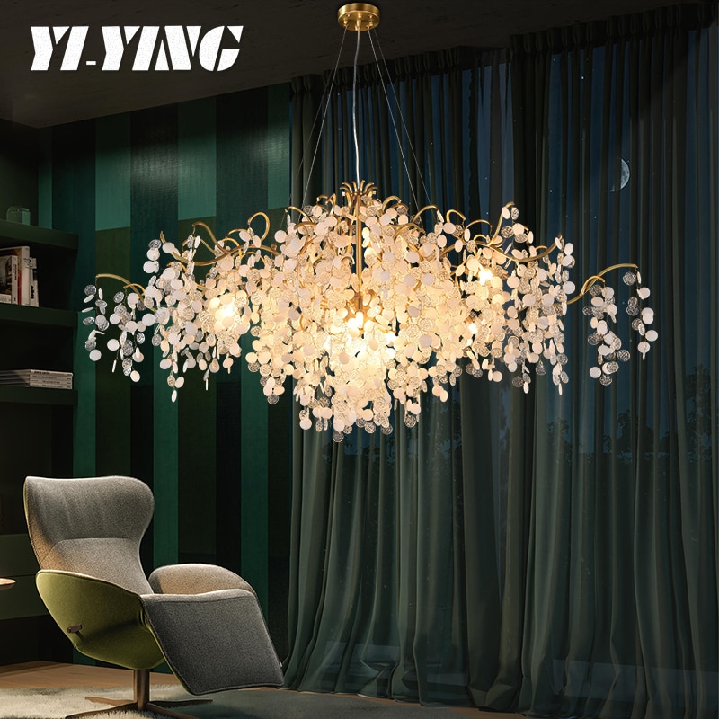 2020 light luxury all copper glass chandelier French living room lamp luxury bedroom American villa branch long dining room lamp