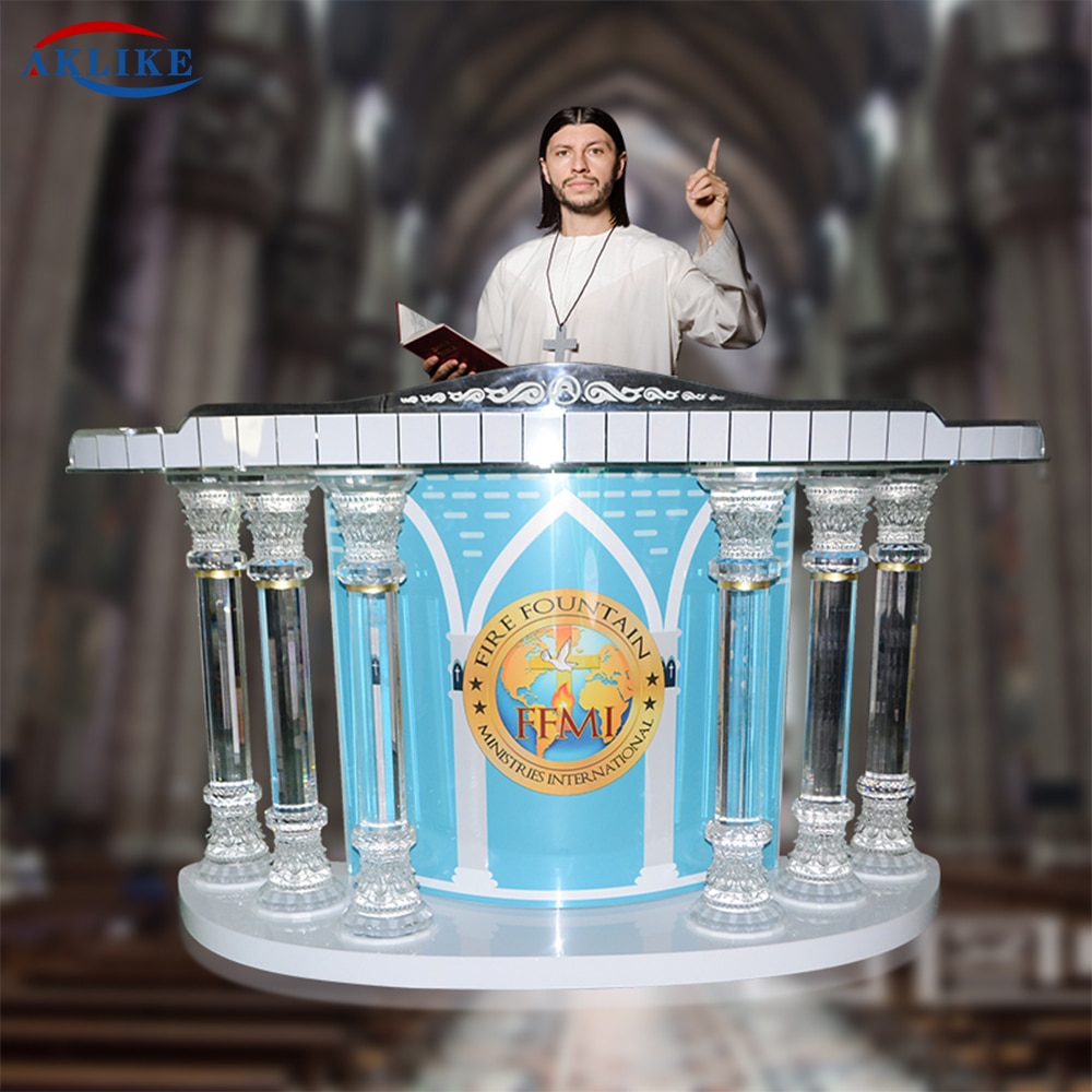 AKLIKE Factory Customized Church Pulpit Acrylic Crystal Lecture Table Believers Prayer Table Jesus Communion Table Removable Tab