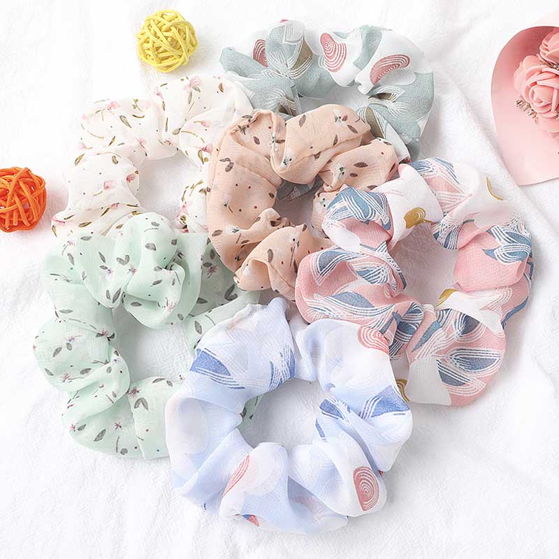 Sweet Chiffon Floral Leopard Print Scrunchies Hair Ties For Girls Hair Accessories Vintage Flower Rubber Band Hair Rope Headwear