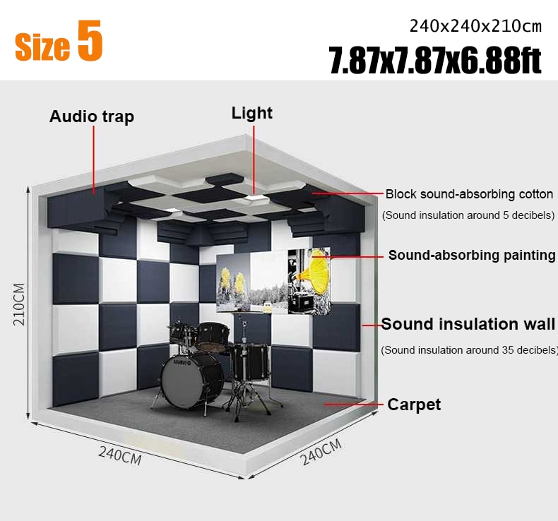 【Global Delivery】8'* 8' Polyester Fiber Panel sound-proof Vocal Booth room Modular Detachable host studio Vocal Booth