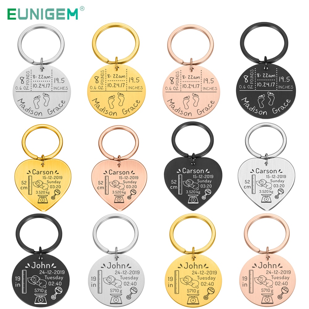 Personalized New Baby Birth State Keychain Gift For New First Father Mother Day Gift Baby Name Date Weight Time Height Key Rings