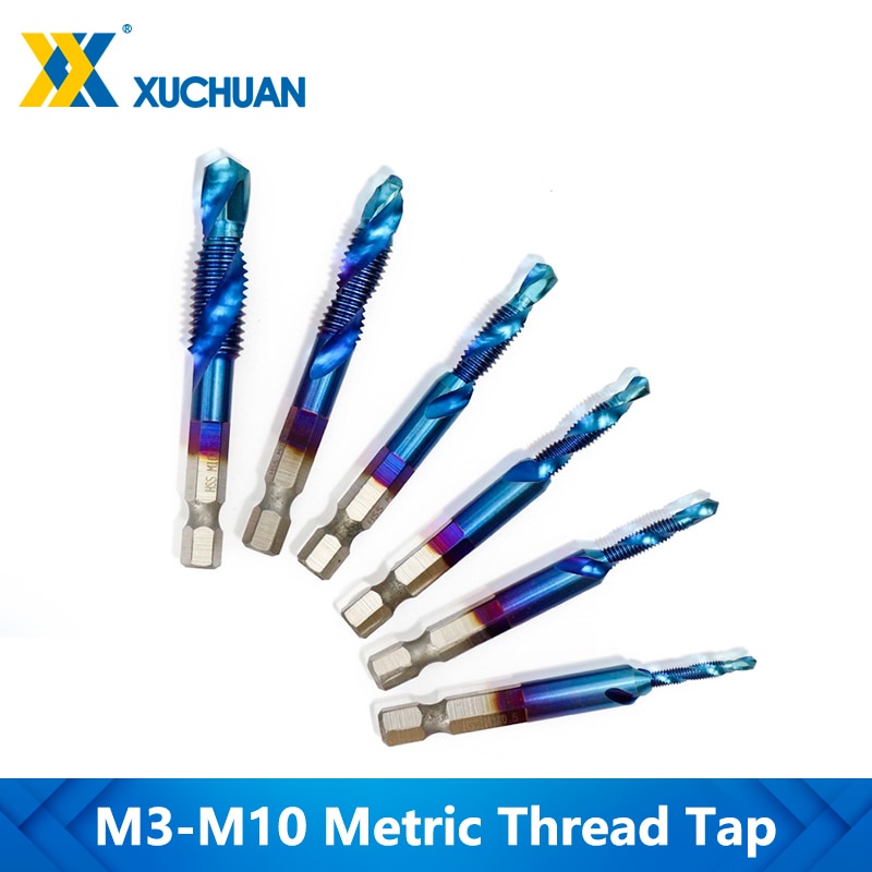 Thread Tap Nano Blue Coated HSS 4341 Tap Drill M3-M10 Carbide Screw Tap Threading 1/4'' Hex Shank Hand Thread Taps Drill Bits