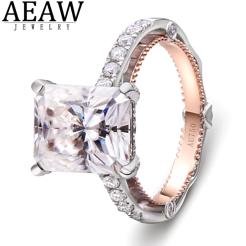 5.3carat 9x11mm DF Color Radiant Cut Moissanite Luxury Beautful Engagement Wedding Ring Solid Real 18k White Rose Gold