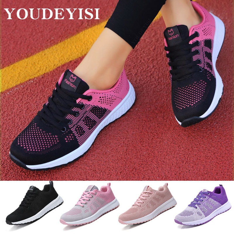 2020 Women Shoes Flats Fashion Casual Ladies Walking Basket Lace-Up Mesh Breathable Female Sneakers Zapatillas Mujer Feminino