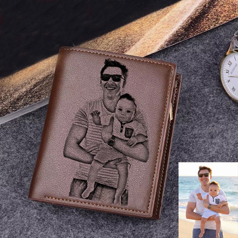 Engraved Wallets For Men Ultra-Thin Young Short PU leather Wallet Fashion Custom Photo Engraving Father's Day Gift Wallet