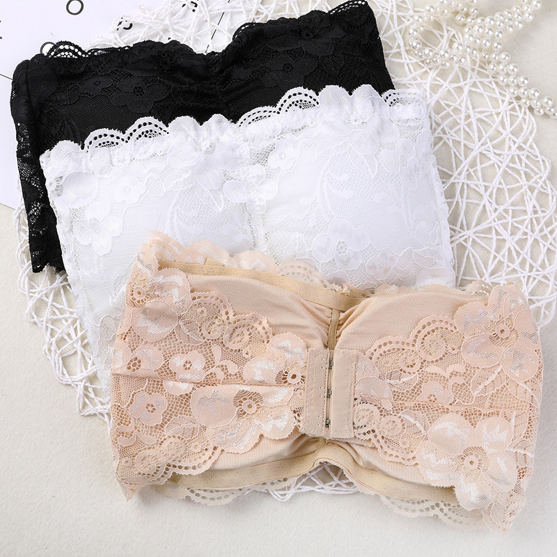 1pcs Sexy Bra Women Lace Floral Bralet Bustier Valentine's Day Back Closure Bandeau Padded Bralette Strapless Tube Top Lingerie