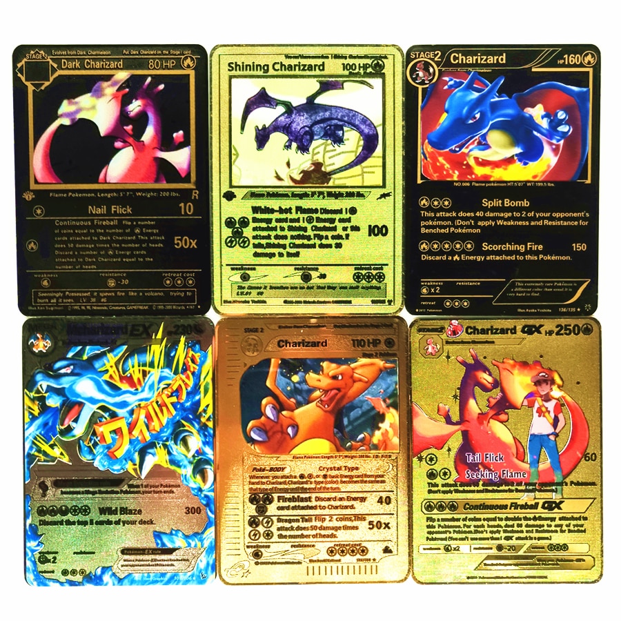 TAKARA TOMY Pokemon Metal Card Game Anime Battle Card Gold Charizard Pikachu Collection Card Toys For Children Christmas gift