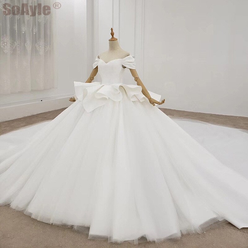 SoAyle Princess Wedding Dress 2020 Off Shoulder Puff Sleeves Layered Ruffles Bride's White Wedding Dress