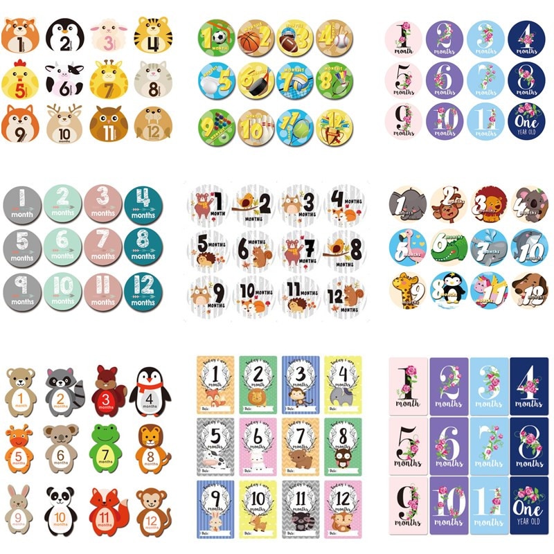 12 Pcs Month Sticker Baby Photography Milestone Memorial Monthly Newborn Kids Commemorative Card Number Photo Accessories Gifts