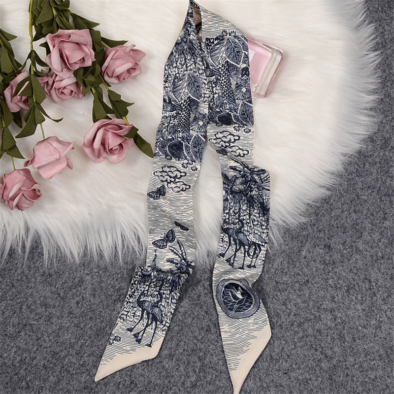 Tropic Affair Luxury Brand Scarf Women Silk Scarf Bag Skinny Scarves Design Wrist Towel Foulard Neckerchief Headband For Ladies