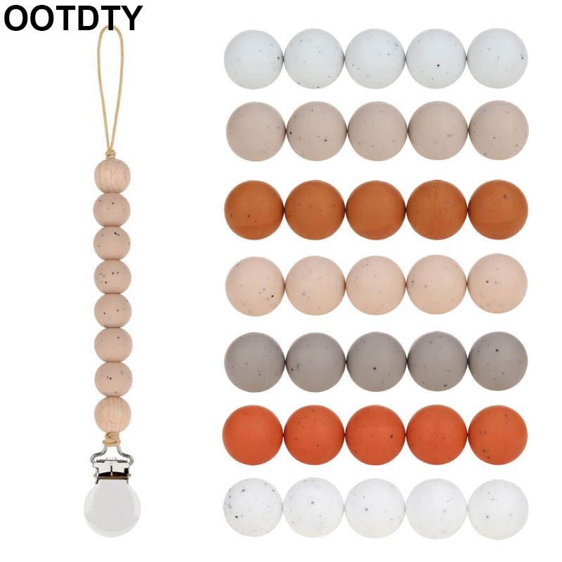 15mm 20pcs/lot Solid color Silicone Loose Beads Safe Teether Round Baby Teething Beads DIY Chewable Pacifier Chain Baby Products