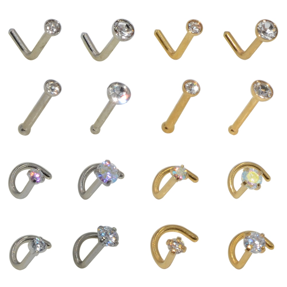 1pcs Stainless Steel Zircon Nose Stud Steptum Ring Nose Studs Hooks Bar Pin Nose Rings Earring Women Body Piercing Jewellery