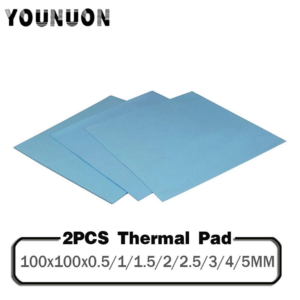 2PCS 100x100mm Thermal Pad GPU CPU Heatsink Cooling Conductive Silicone Pad 0.5/1/1.5/2/2.5/3/4/5mm Thickness Thermal Pad