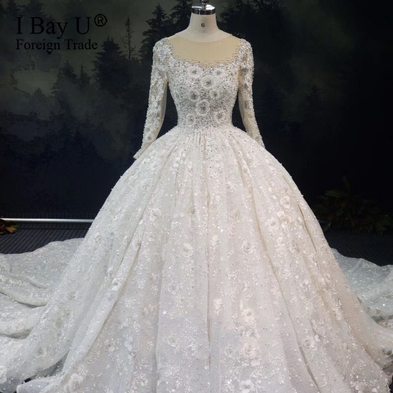 Real Work High Quality Wedding Dresses Full Pearl Beading Mariage Dubai robe de soiree Luxury Bridal Gown vestidos de novia 2020