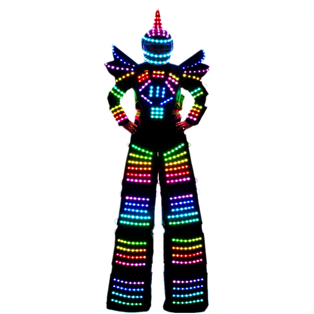 Full Color Pixel LED Robot Costume Clothes Stilts Walker Costume LED Suit Costume Helmet Laser Gloves CO2 Gun Jet Machine