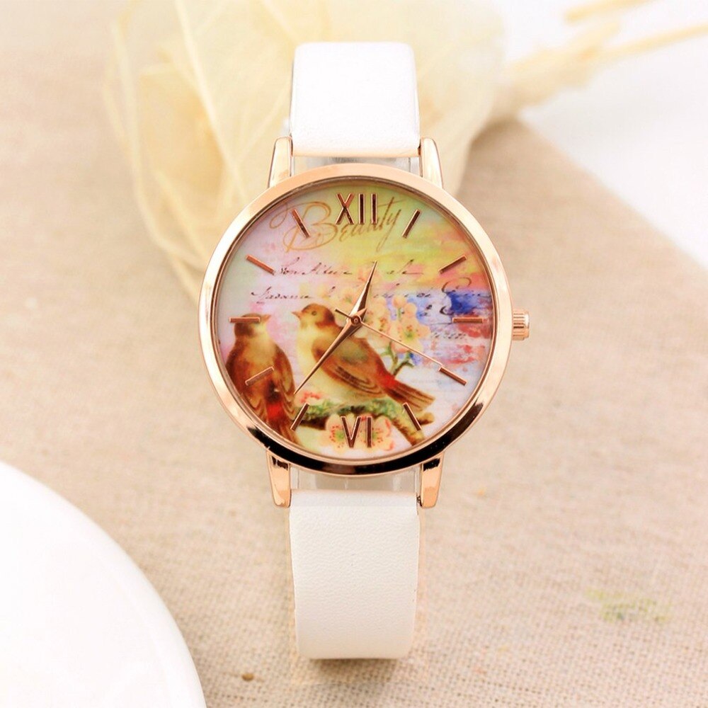 Bird Peach Flower Belt Quartz Women's Watch Pd341 Casual Fashion Watches Round Case Wrist Watch Gift for Women Dropshipping