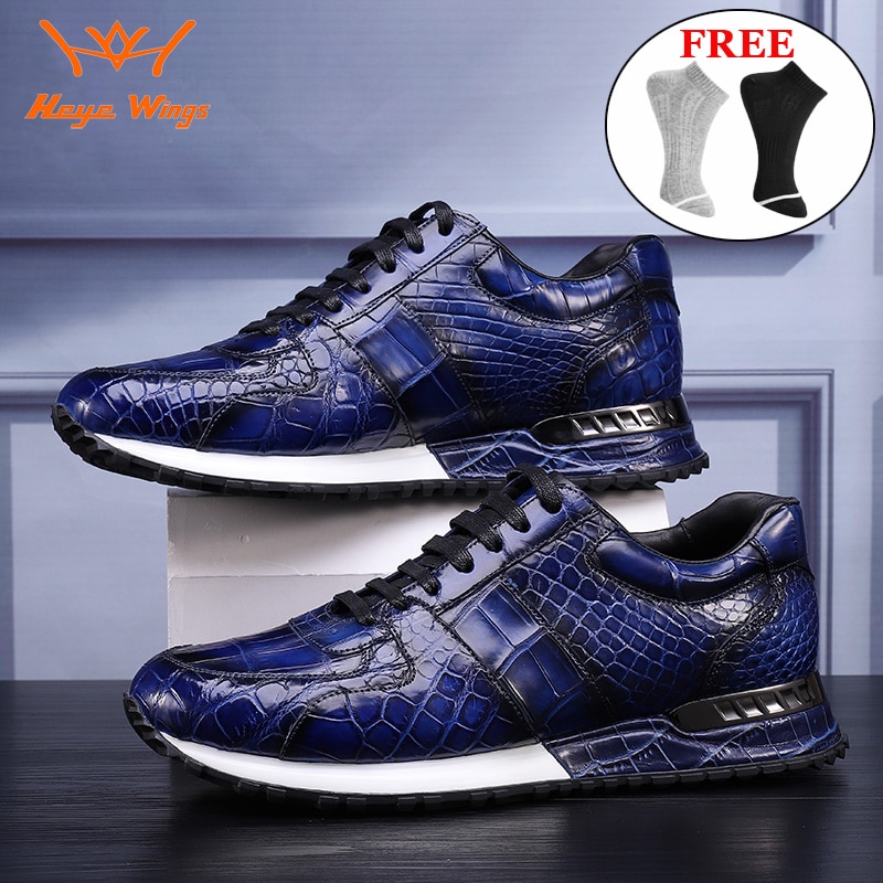 Luxury sport leather shoes handmade high-end crocodile skin Sneakers for men blue wine green colours