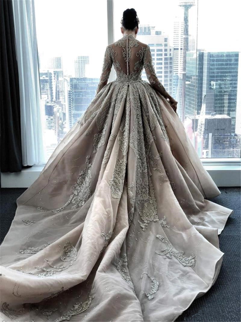 Luxury Beading Mermaid Lace Wedding Dress Long 2020 Elegant Hign Neck Bridal Gown With Detachable Skirt Vestido De Noiva Court