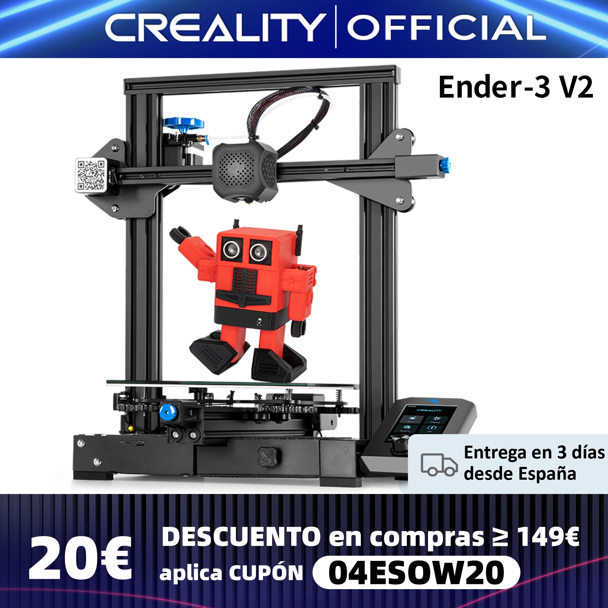 CREALITY 3D Ender-3 V2 Mainboard With silent TMC2208 Stepper Drivers New UI&4.3 Inch Color Lcd Carborundum Glass Bed 3D Printer