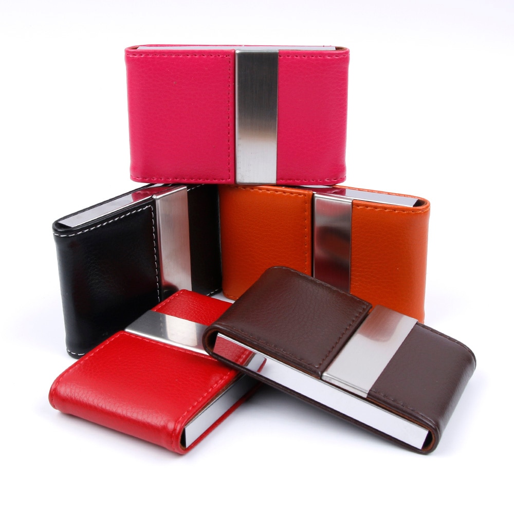 Multifunction Business Bank Card Case Creative stainless steel PU Leather Double Open Credit Card Holder Business Case