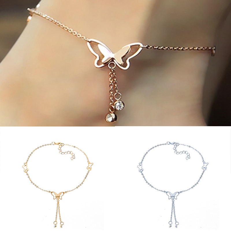 Women Butterfly Pendant Anklets Rose Gold Silver Color Foot Chain Summer Fashion Beach Leg Bracelet Handmade Anklet Jewelry