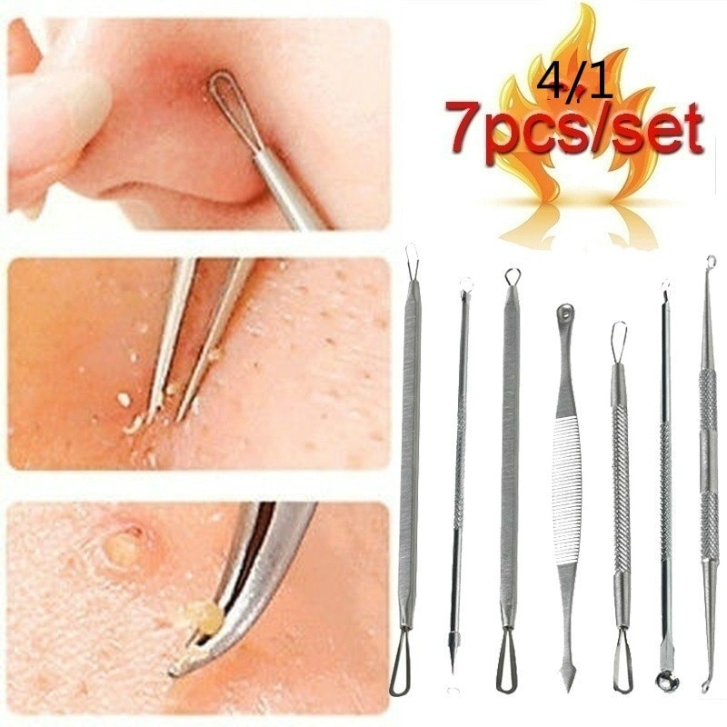 7/4pcs Blackhead Acne Cleaning Tool Blackhead Needle Acne Needle Beauty Tool Popper Tool Kit (No Box)