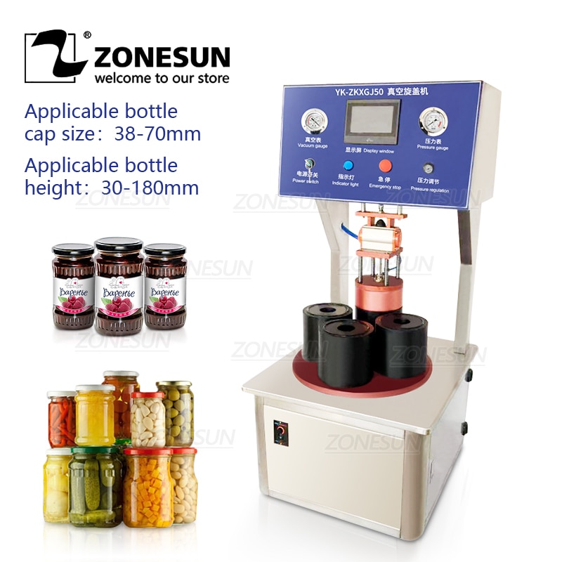 ZONESUN Semi-automatic Vacuum Capping Machine Chili Sauce Canned Tinplate Glass Bottle Custom mold Vacuum sealing Machine