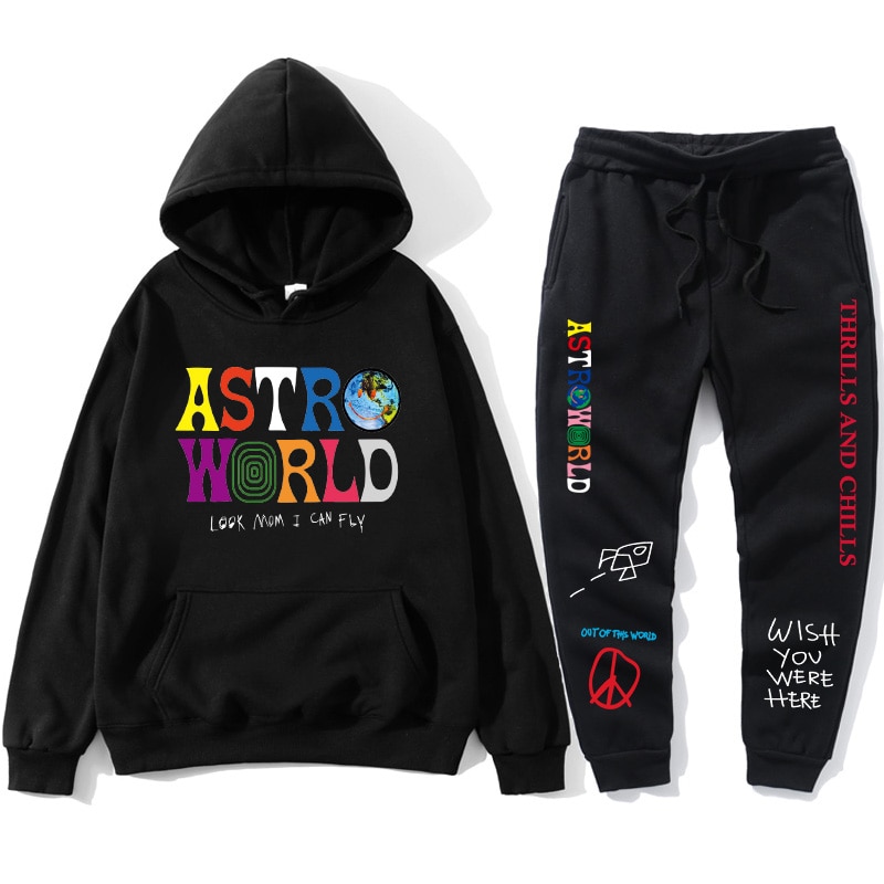 TRAVIS SCOTT ASTROWORLD HOODIES Letters Print Sweatshirt+Sweatpant men's Pullover Sweatshirt Hoodie Sports Pants tracksuit men