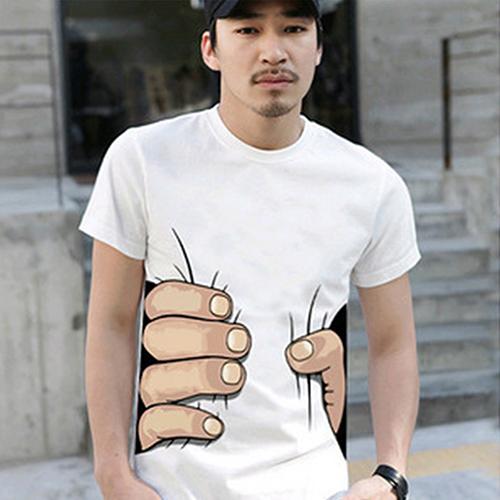New Men's Fashion Summer 3D Big Hand Print Round Neck Short Sleeve White T-shirt Hot Halloween Costumes