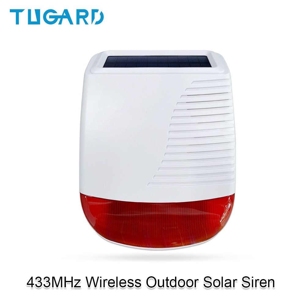Tugard 433MHz Wireless Outdoor Solar Siren Light Flash Strobe Waterproof Alarm Siren for Home Security Burglar WiFi Alarm System