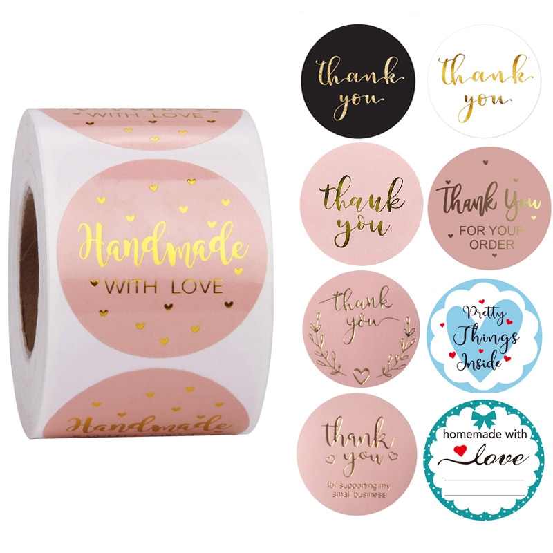 24Types Pink Label Stickers Foil Thank You Stickers 1'' 500pcs Taste Business Order Home Hand Made Labels Wedding Envelope Seals