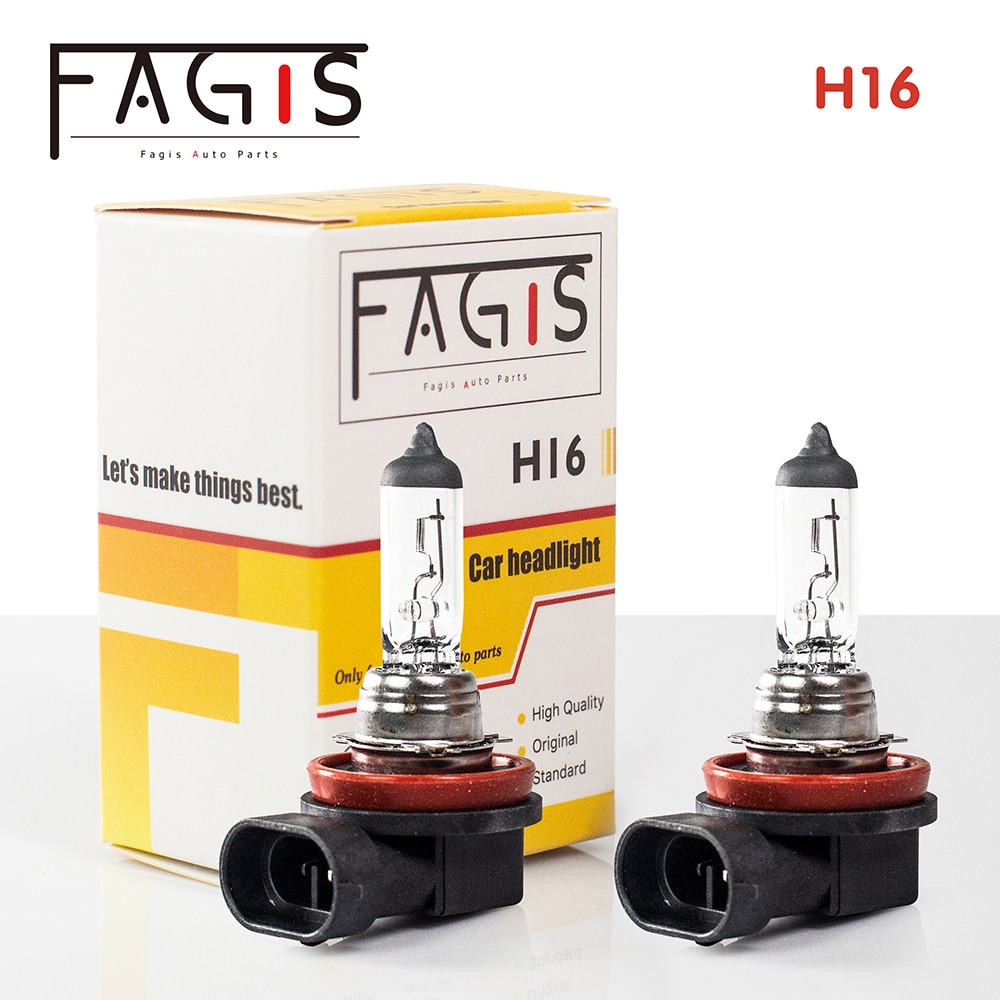 Fagis 2PCS Longlife H16 Halogen Bulb 12V 19W PGJ19-3 Base 3350K Car Fog Lights Clear Quartz Glass Auto HeadLight Lamp