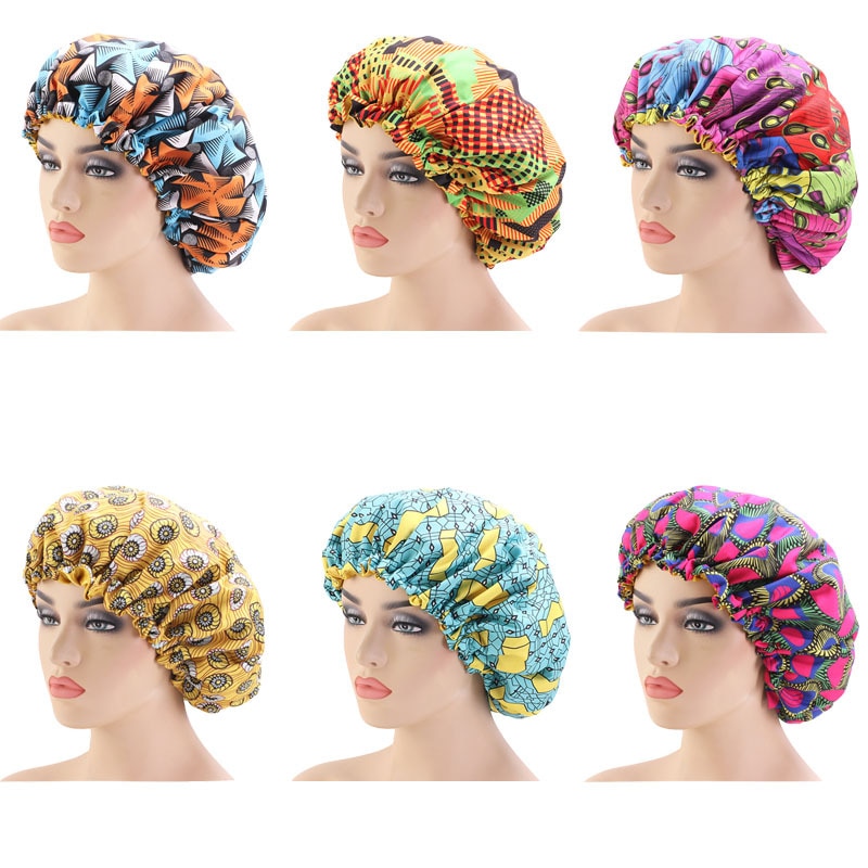 100pcs/lot Extra Large Sleep Cap African Print fabric Ankara hair bonnet Satin Lined sleep cap Night Sleep Hat Ladies Turban