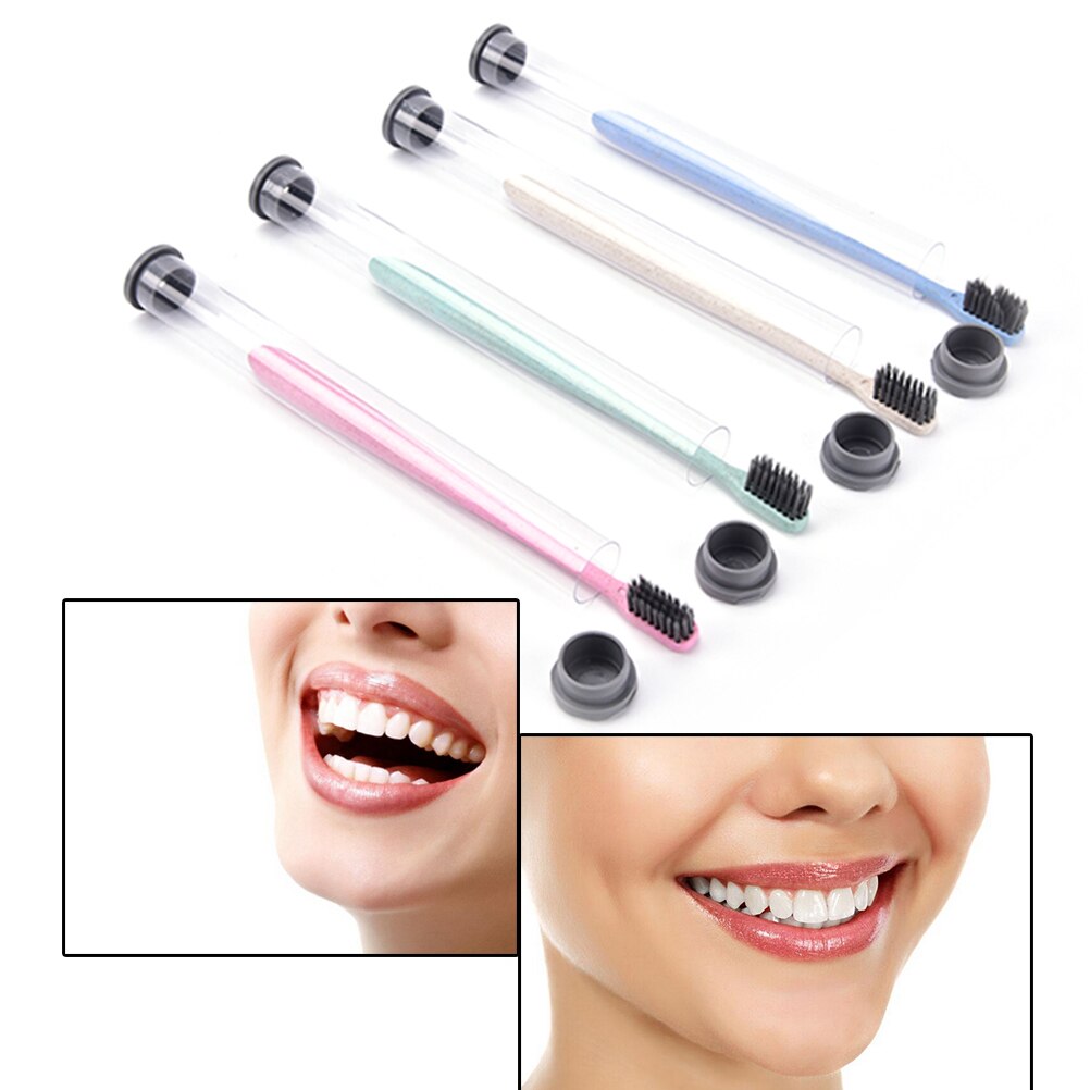 1pcs Travel Creative Adult Soft Toothbrush Portable Wheat Straw Tooth Cleaning Charcoal Bristle Brush With Travel Storage Case