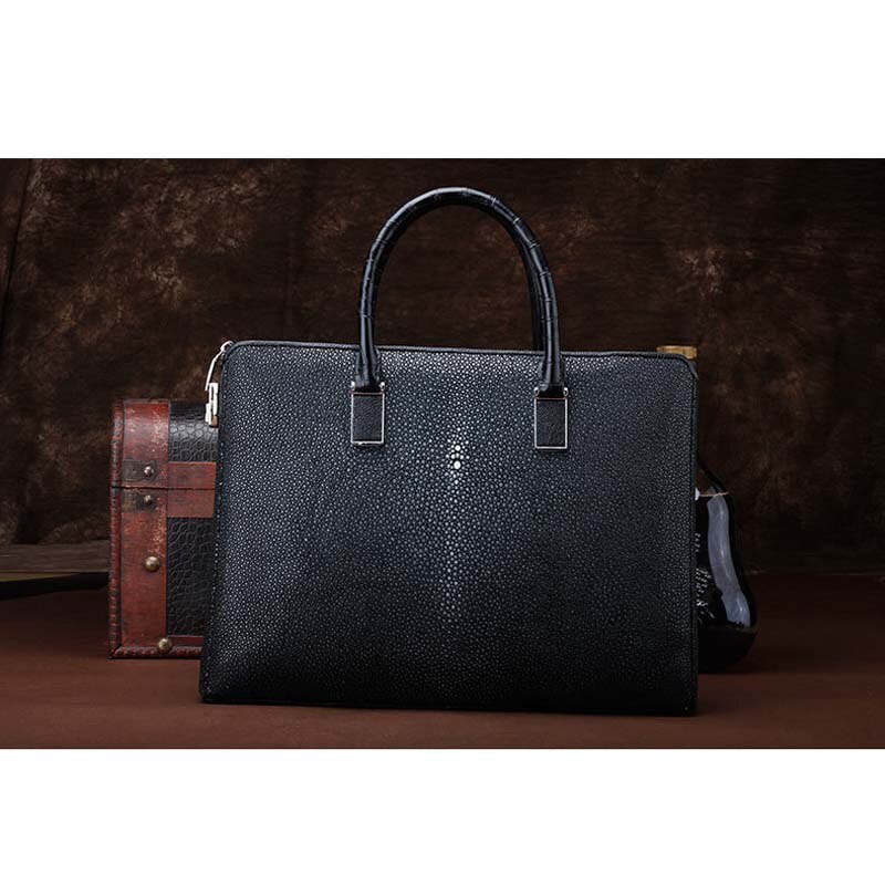 ourui new selling Pearl fish skin male men briefcase black Genuine stingray skin Men's handbags