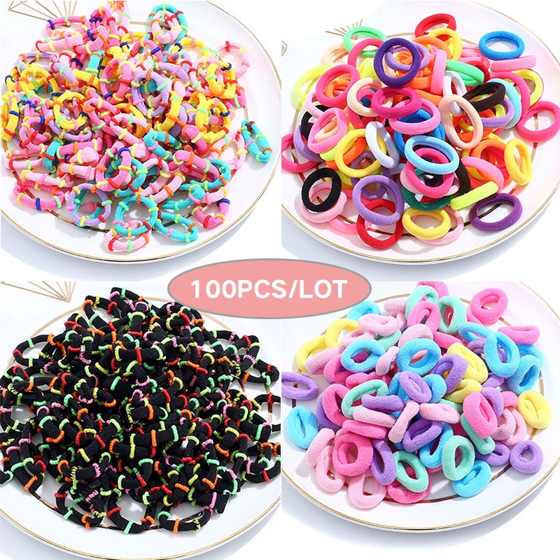 100pcs/Lot Girls Rubber Bands Scrunchies Elastic Hair Bands Hair Children Ties Ponytail Holders Headband Kids Hair Accessories