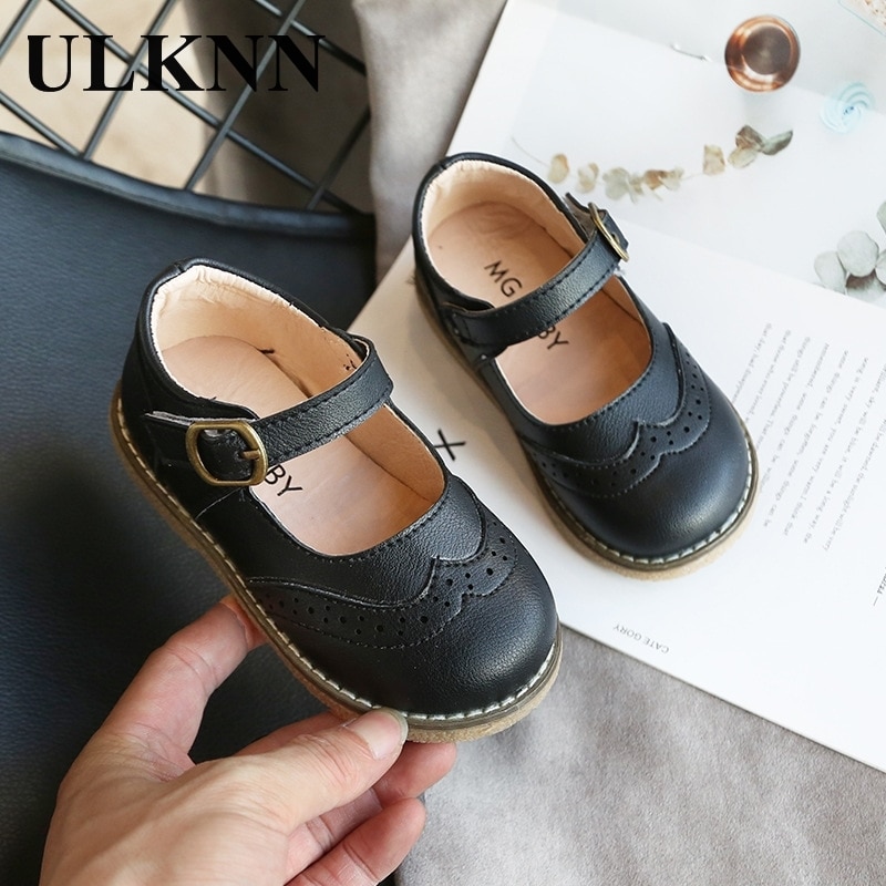 ULKNN New Grils Leather Shoes Casual Girls Autumn Winter Kids Pu Show White Shoes Children's Black Pink size 21-30 Flats