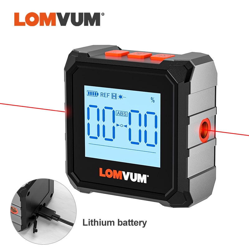 LOMVUM Digital Protractor Laser USB Inclinometer 360° Level Angle Finder High Precision Goniometer Magnet Tilt Measuring Tools